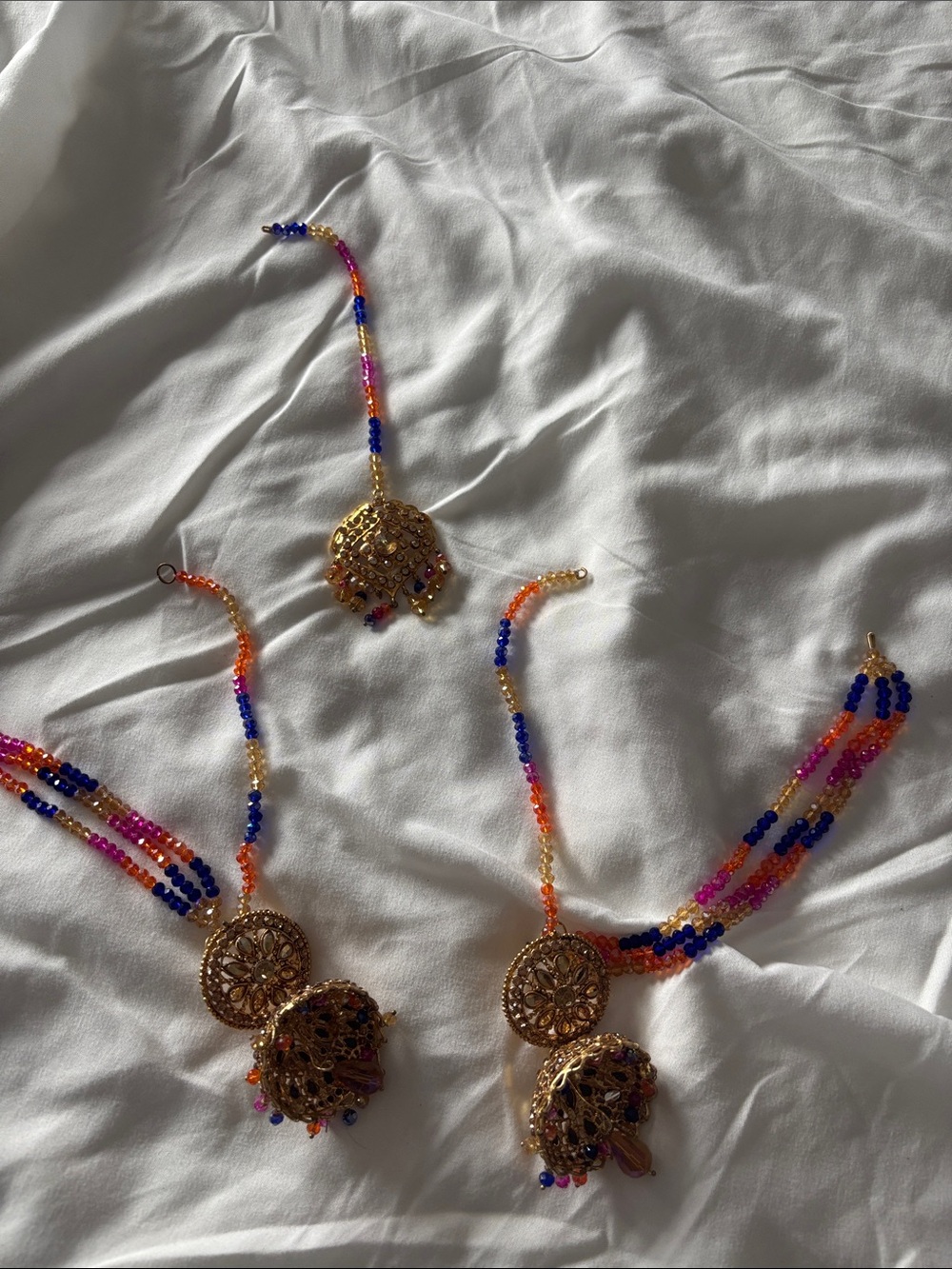 Gold-Tone Multicolor Beaded Jhumka Necklace Set